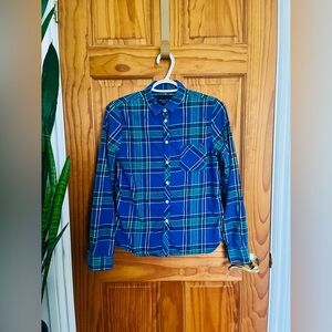 American Eagle Outfitters Blue Cotton Plaid Shirt, S